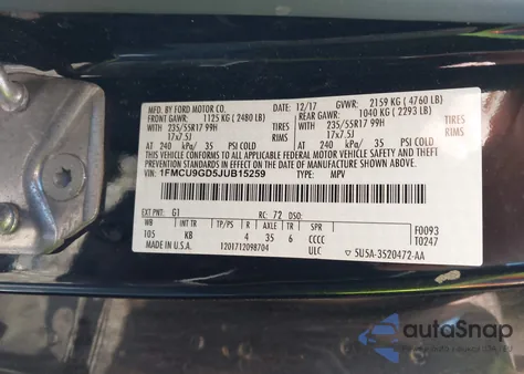 2018 Ford Escape Se from USA, damaged, VIN 1FMCU9GD5JUB15259